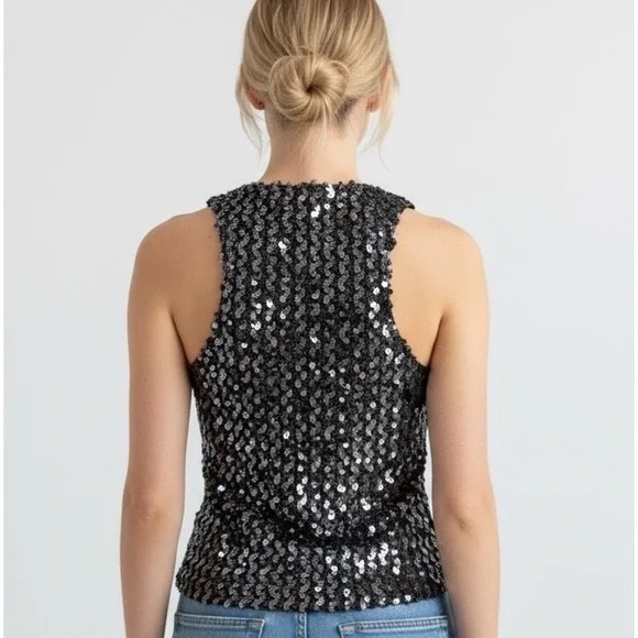 VTG Sparkly Sequin Halter Top M Sleeveless Glittery Party Night Club Disco Y2K - Picture 5 of 15